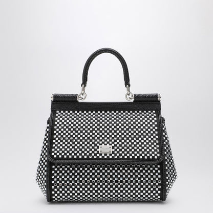 Black Sicily Medium Handbag With Crystals