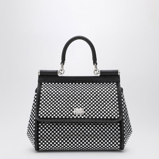 Black Sicily Medium Handbag With Crystals