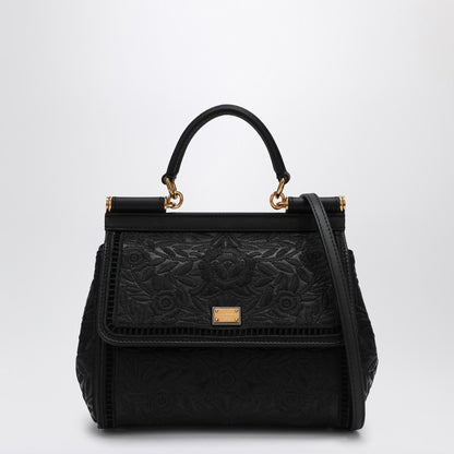 Black Embroidered Handbag Sicily Medium