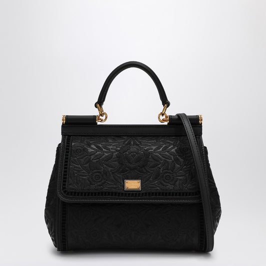 Black Embroidered Handbag Sicily Medium