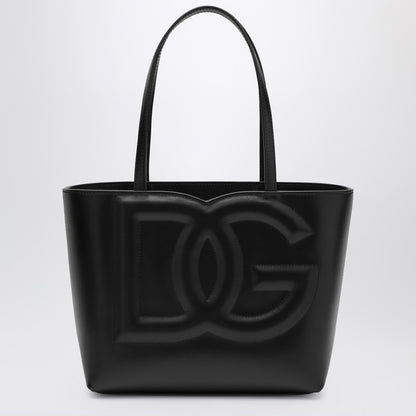DG Logo Black Leather Small Tote Bag
