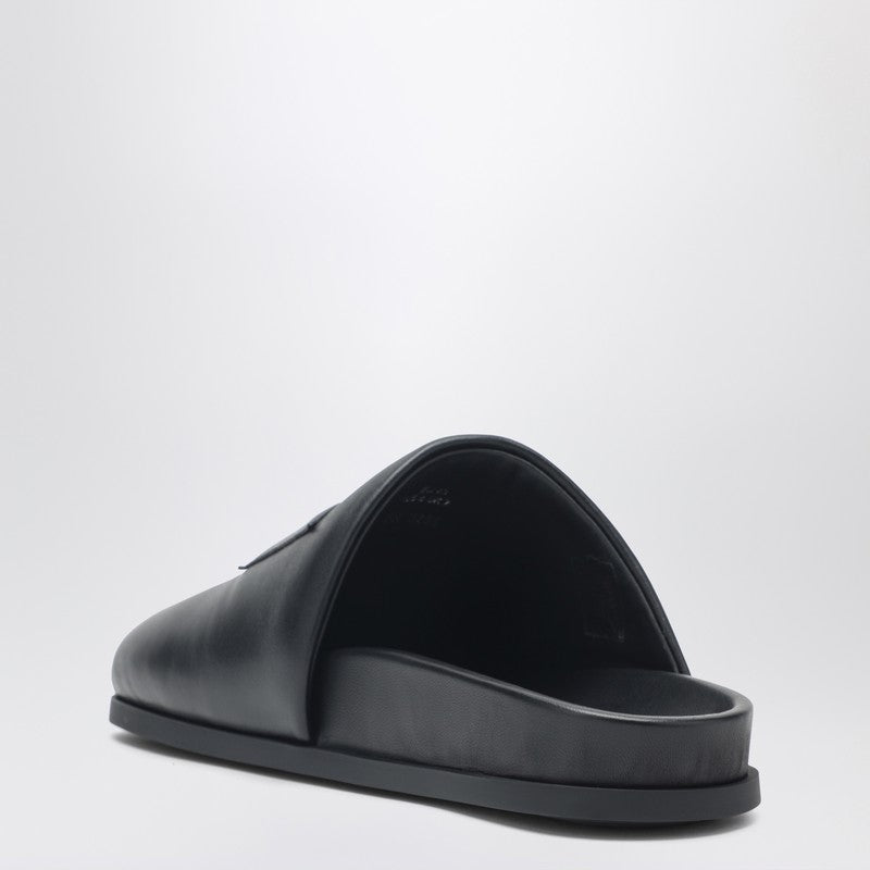 Label flat mules in black nappa leather