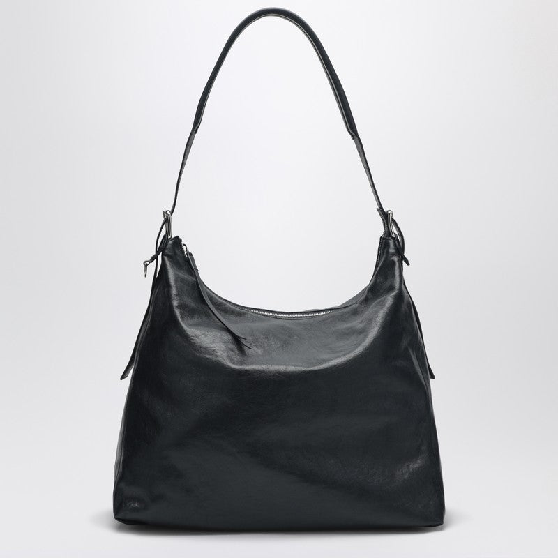 Navy blue leather belted hobo bag