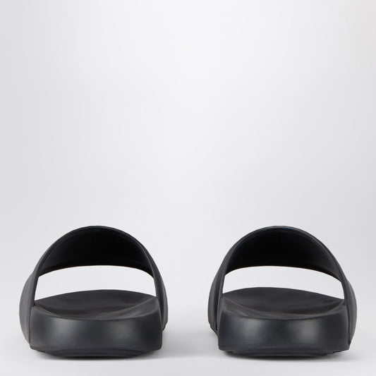 Black rubber Label Slide flat mules
