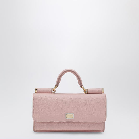 Pink mini bag in Dauphine leather with logo tag