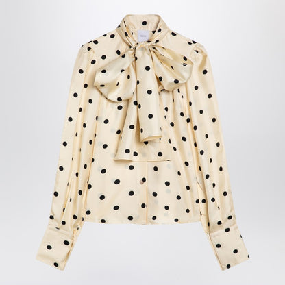 Polka Dot Silk Blouse With Bow