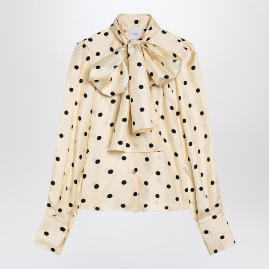 Polka Dot Silk Blouse With Bow