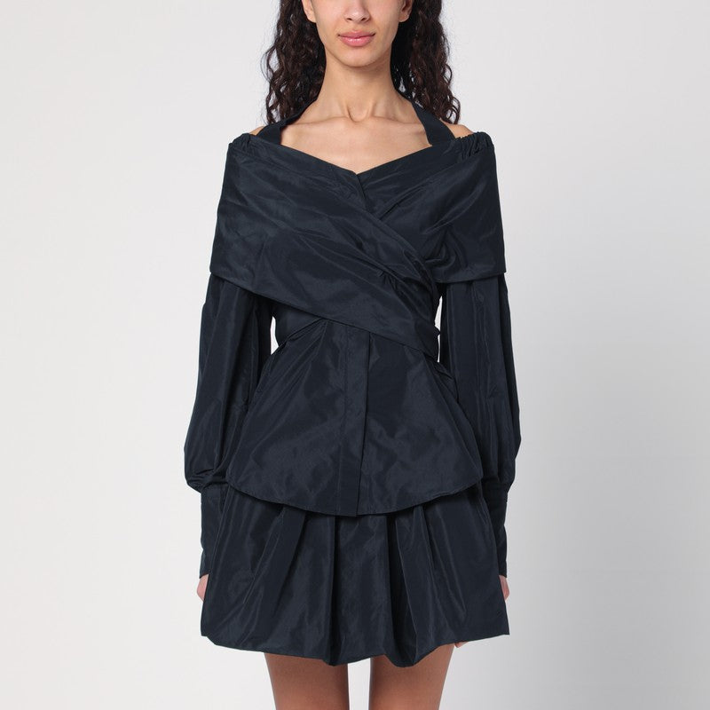 Black Blue Crossover Blouse