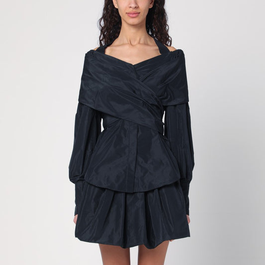 Black Blue Crossover Blouse