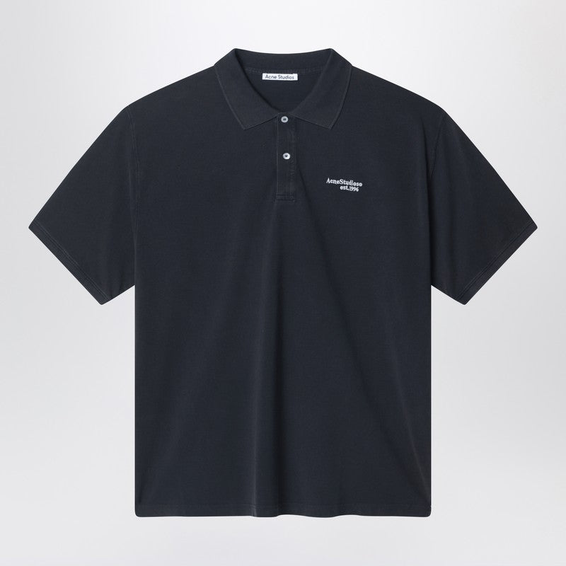 Black polo shirt with distressed finish