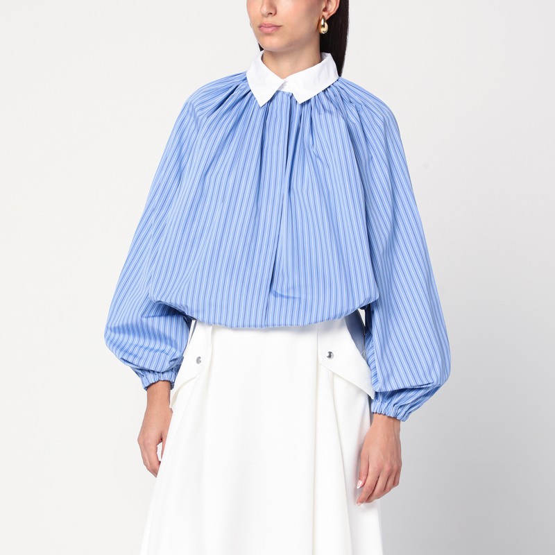 Striped balloon-sleeve shirt in light blue