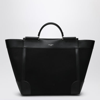 Black Fabric And Leather Tote Bag