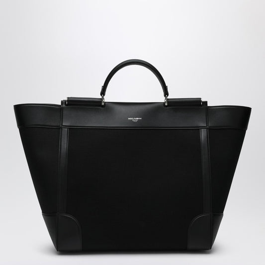 Black Fabric And Leather Tote Bag