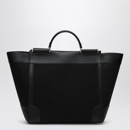 Black Fabric And Leather Tote Bag