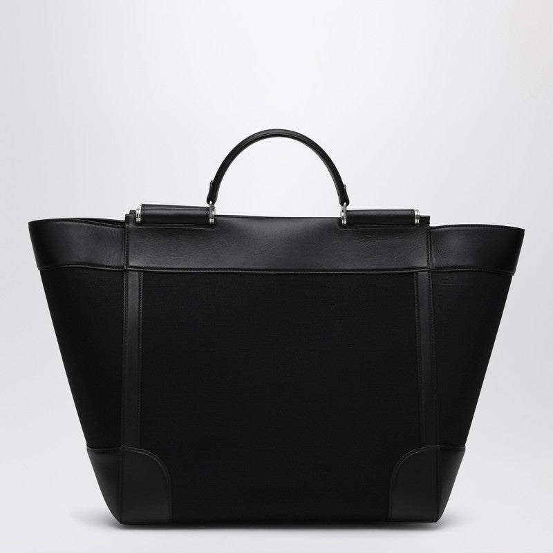 Black Fabric And Leather Tote Bag