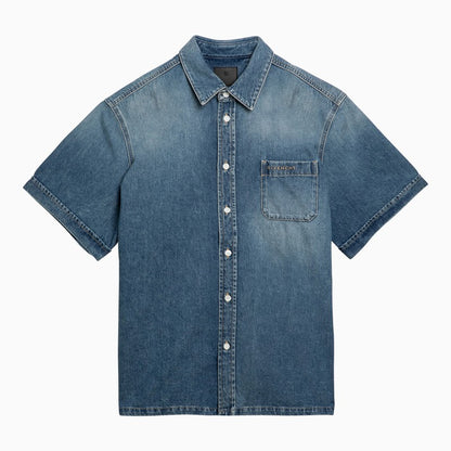 Blue denim short-sleeved shirt