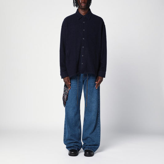 Navy Wool Overshirt With Graphic Print