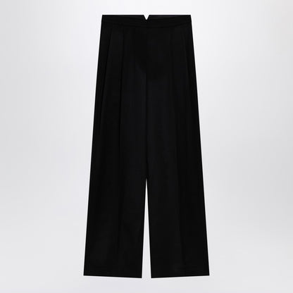 Black Wool Wide Trousers