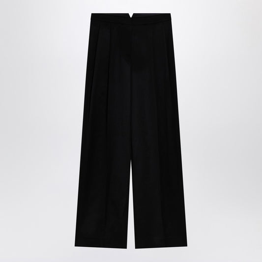 Black Wool Wide Trousers