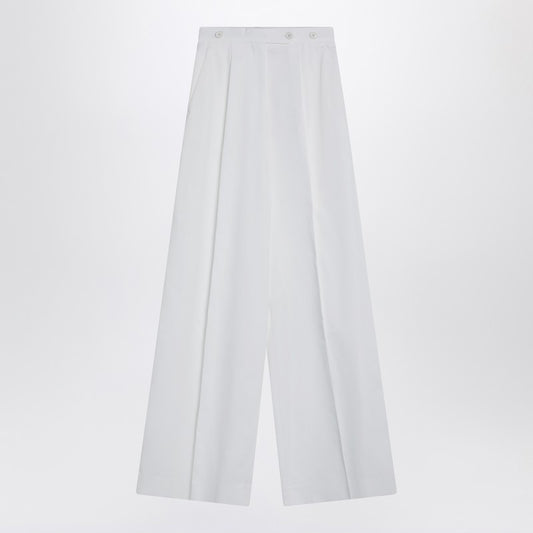 White Pleated Cotton Trousers
