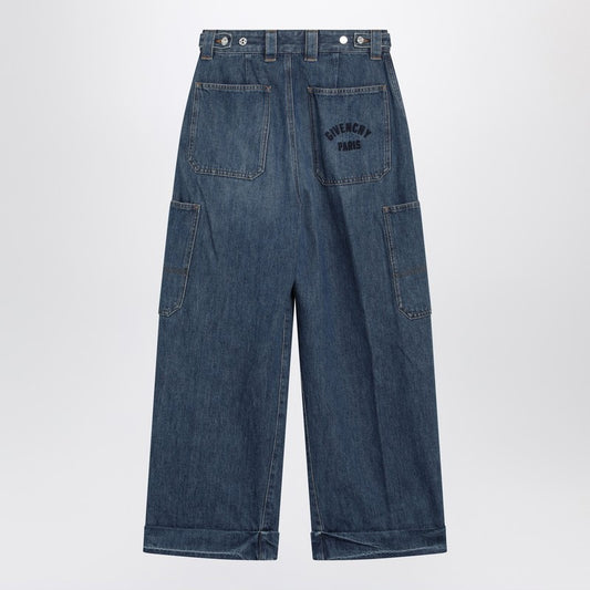 Cropped Cocoon cargo jeans in medium blue