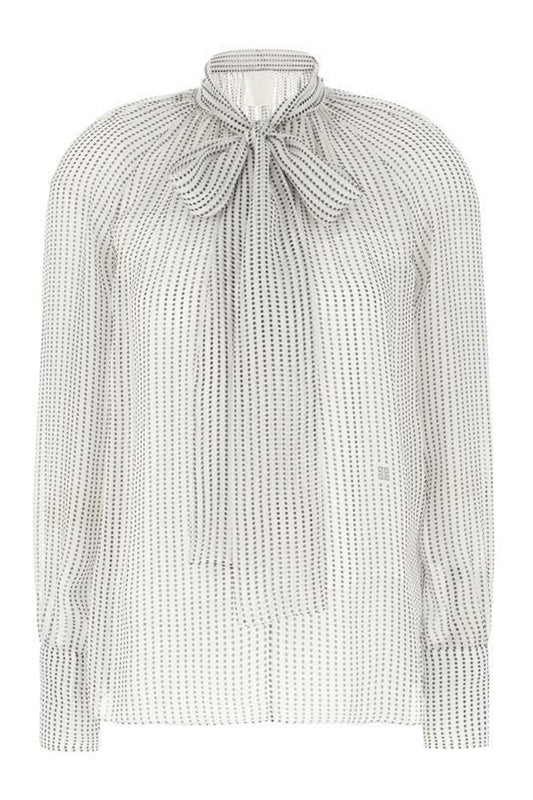 Polka Dots Blouse In Silk Chiffon With Lavallière
