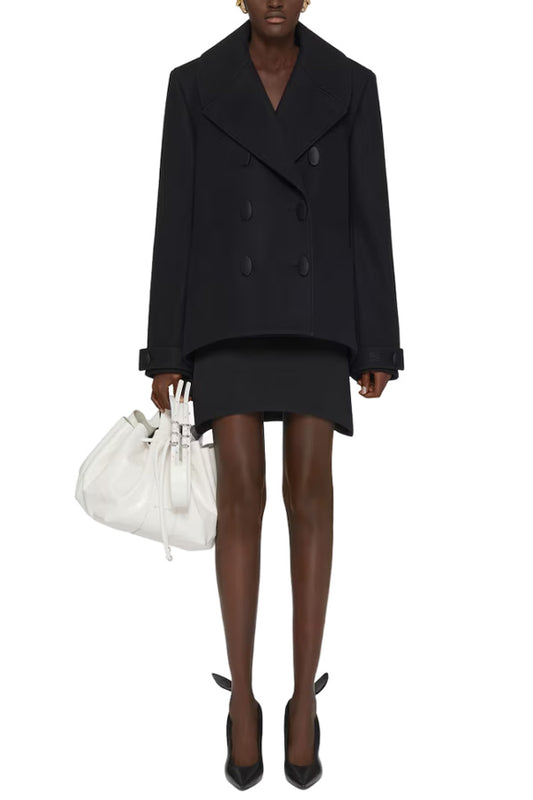 معطف صوف غير متماثل كبير الحجم