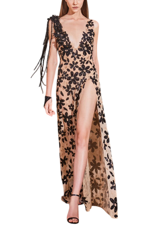BEADED FLORAL GOWN
