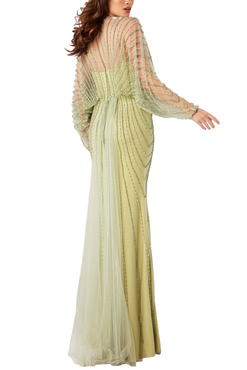 BEADED LONG SLEEVE EVENING DRESS
