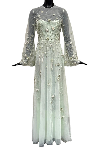 BEADED TULLE WIDE SLEEVES DRESS