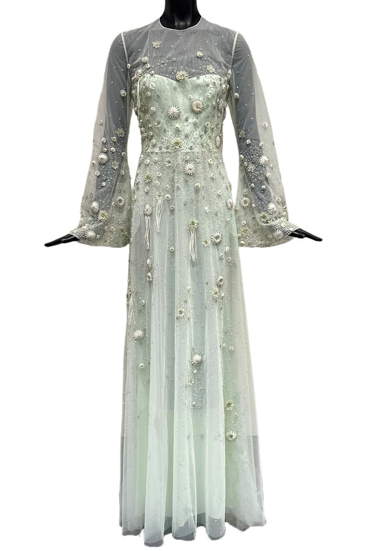 BEADED TULLE WIDE SLEEVES DRESS