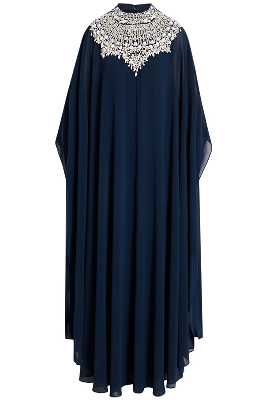 BEADED YOKE GEORGETTE CAFTAN GOWN
