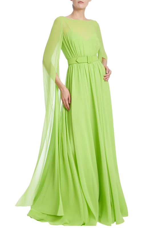 BELTED EVENING CAPE GOWN