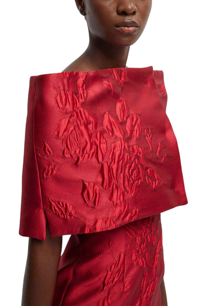 BIBIANA WRAP IN RED GRAPHIC ROSE JACQUARD