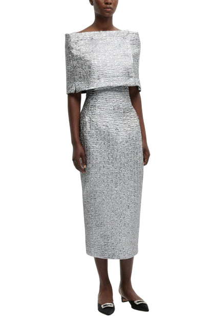 BIBIANA WRAP IN SILVER METALLIC SEERSUCKER