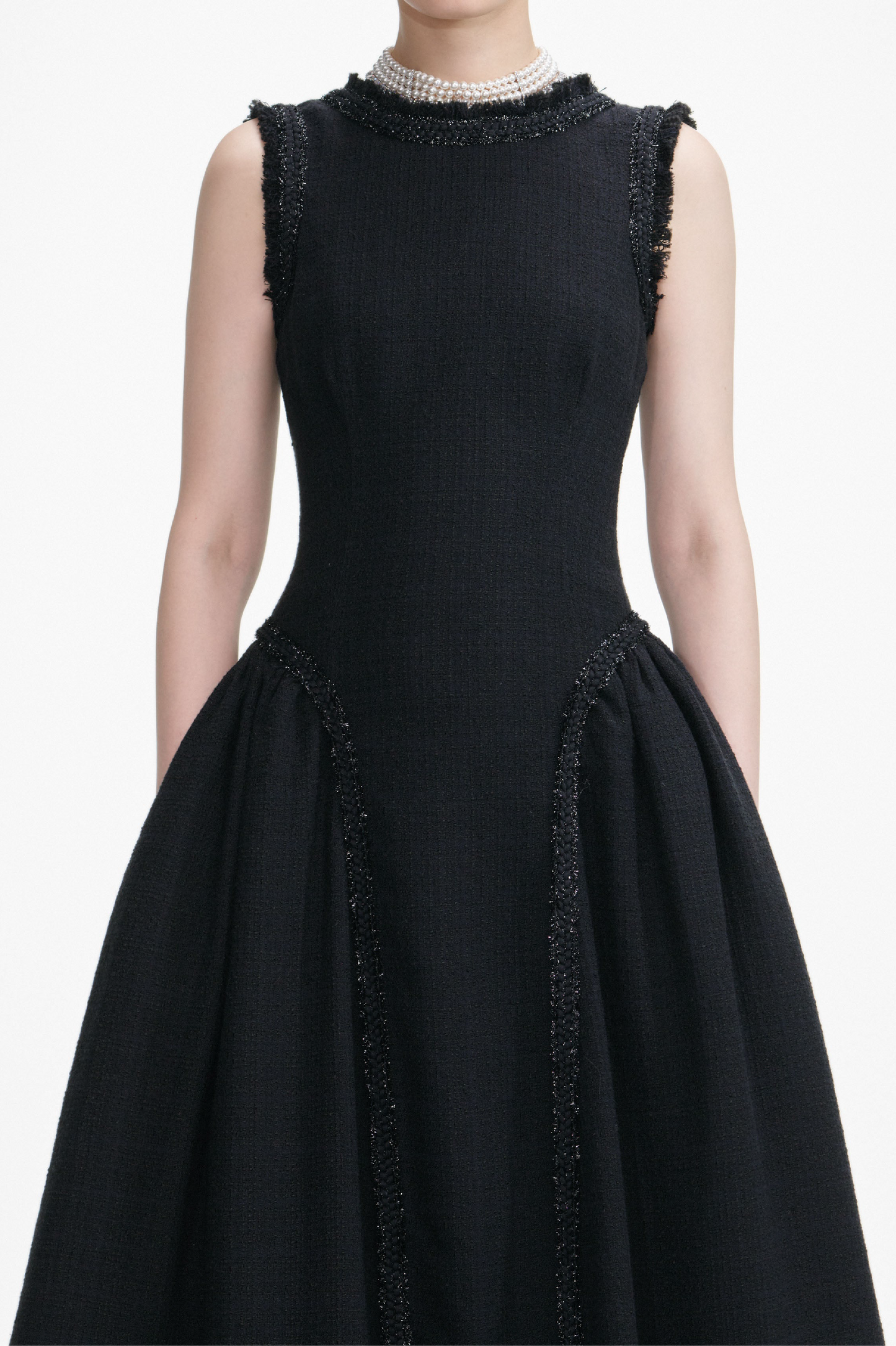 BLACK BOUCLE SLEEVELESS MIDI DRESS