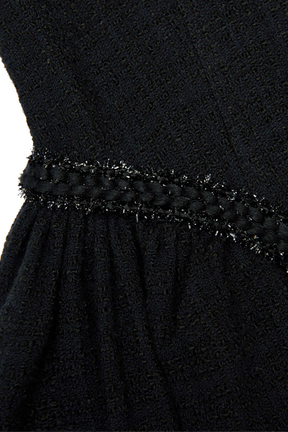 BLACK BOUCLE SLEEVELESS MIDI DRESS