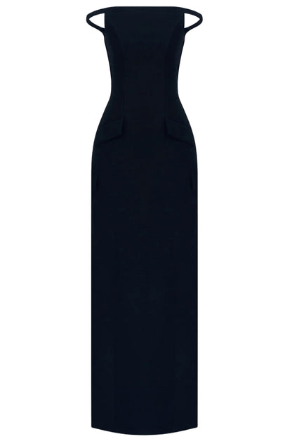 BLACK PEARL BEADED MAXI DRESS