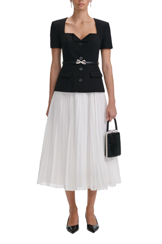 BLACK TAILORED CONTRAST CHIFFON MIDI DRESS
