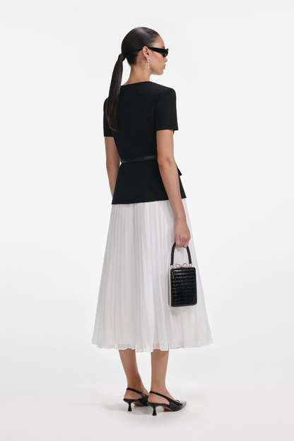 BLACK TAILORED CONTRAST CHIFFON MIDI DRESS