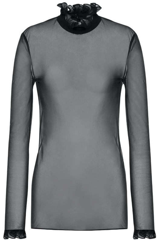 BLACK TECHNO CHIFFON BLOUSE
