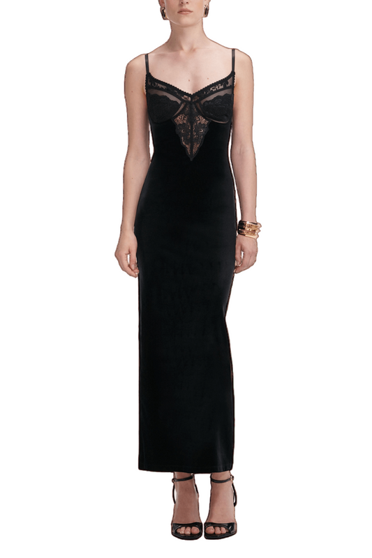 BLACK VELVET STRAPPY MIDI DRESS