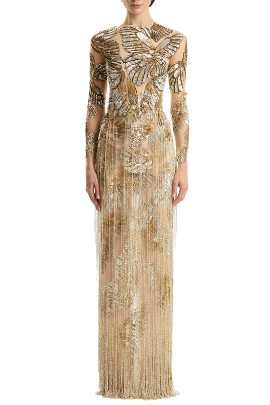 BUTTERFLY EMBROIDERED TULLE GOWN
