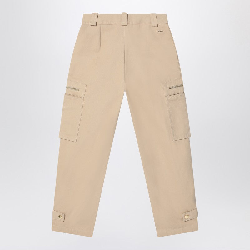 Beige Cotton Cargo Pants