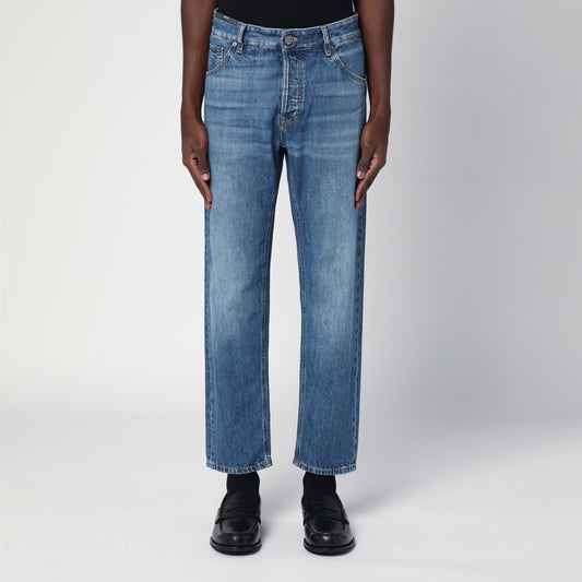 Straight Blue Jeans With Faded Effect