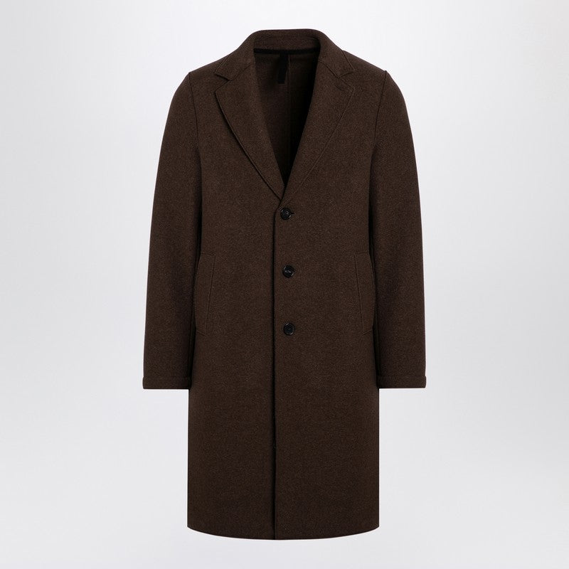 Brown Single-Breasted Coat In Virgin Wool