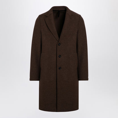 Brown Single-Breasted Coat In Virgin Wool