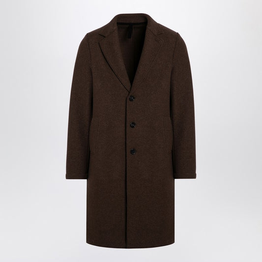 Brown Single-Breasted Coat In Virgin Wool