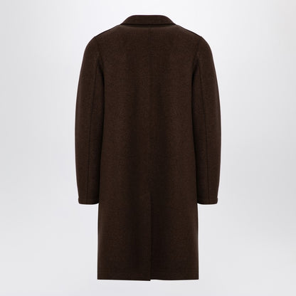Brown Single-Breasted Coat In Virgin Wool