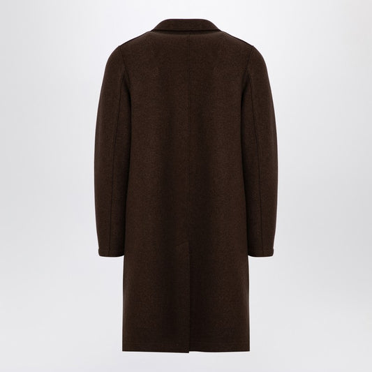 Brown Single-Breasted Coat In Virgin Wool